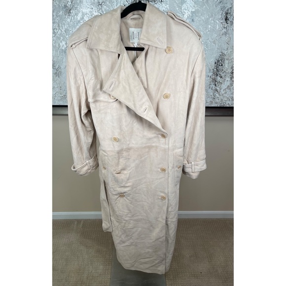 Helsa Suede Double Breasted Belted Oversized Long Trench Coat in Clay Size M - Picture 4 of 14